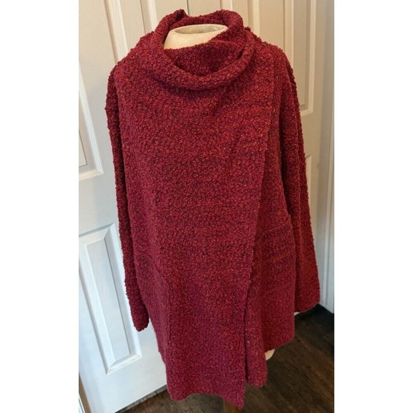 Habitat Cardigan Women's LG Chunky Knit Red/Pink Cowl Neck Open Front Lagenlook - Picture 7 of 16